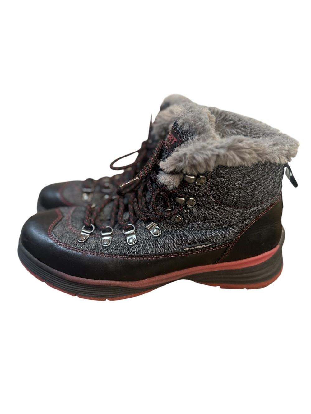 J Sport by Jambu Everest Faux Fur Water Resistant Hiking Boots Black Red 9M